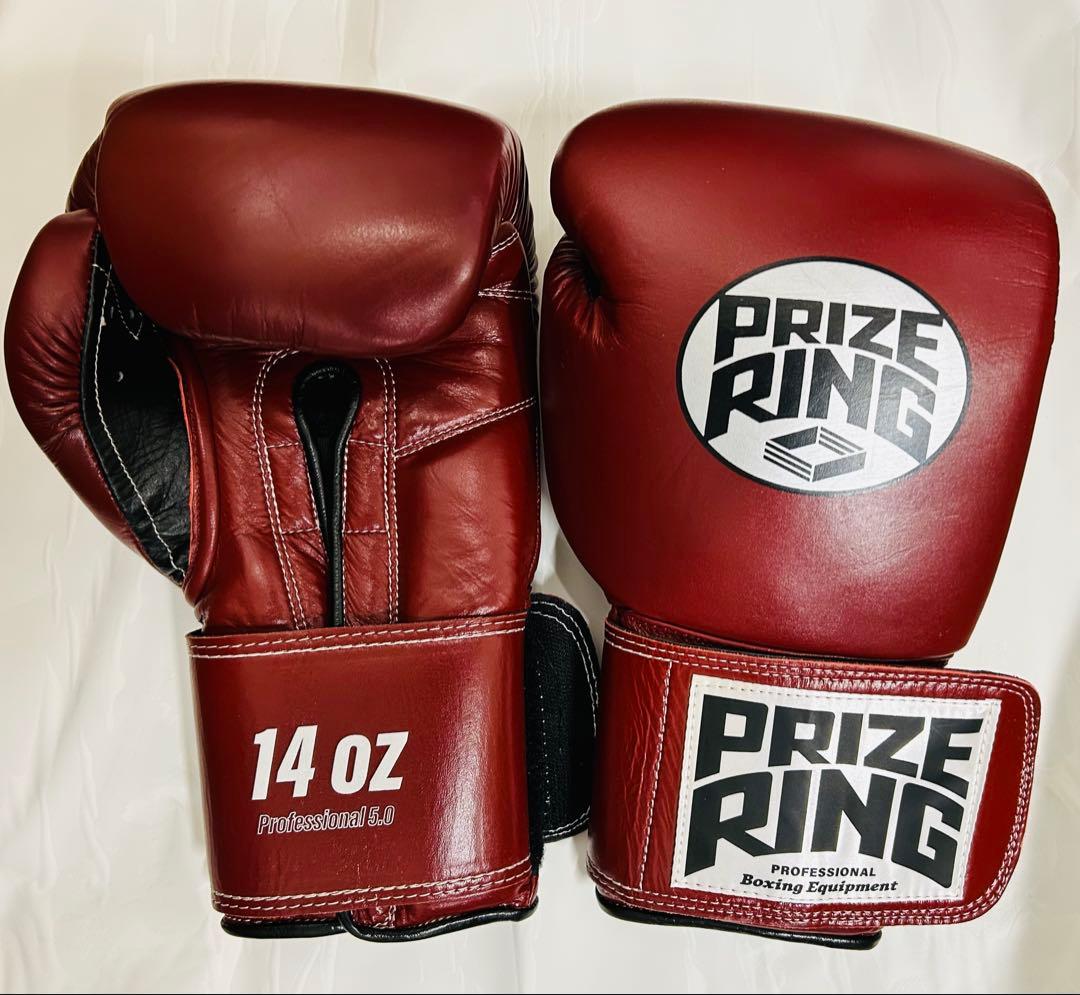 プライズリング　ボクシンググローブ　本革製　ワインレッド14オンス