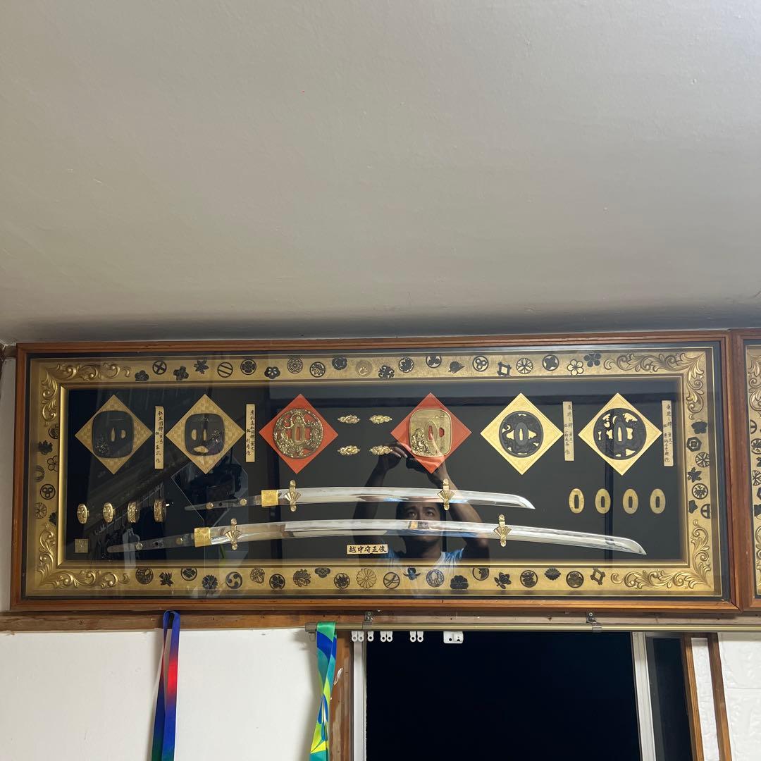日本刀　武家三代家紋　徳川　豊臣　織田　レプリカ額入り飾り　昭和レトロ　骨董品