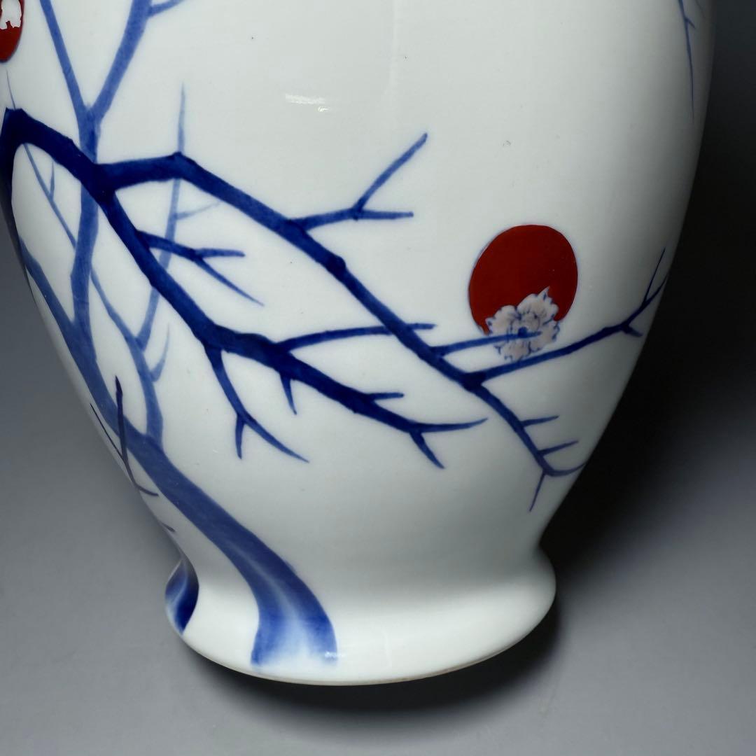 オールド深川製磁　錦手　柿鳥図花瓶　高さ24cm　オブジェ　インテリア