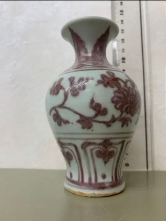 中国元釉里紅梅瓶　本物骨董 古美術品　コレクション唐物　江戸　青磁アンティーク