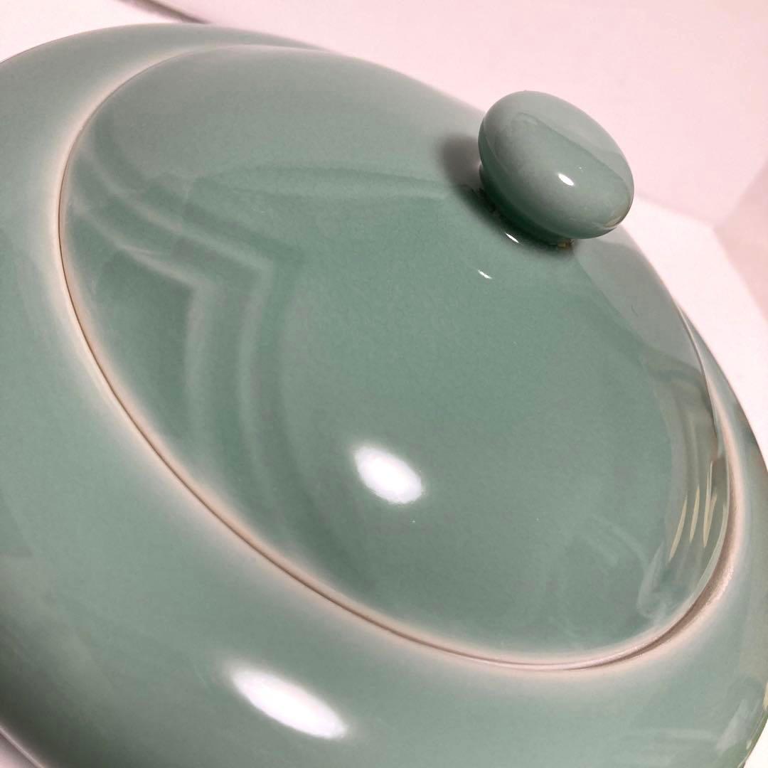 骨董品　京焼　清水焼　平安 加藤渓山　加藤実　青磁華　蓋付き丸食籠　菓子器　茶道
