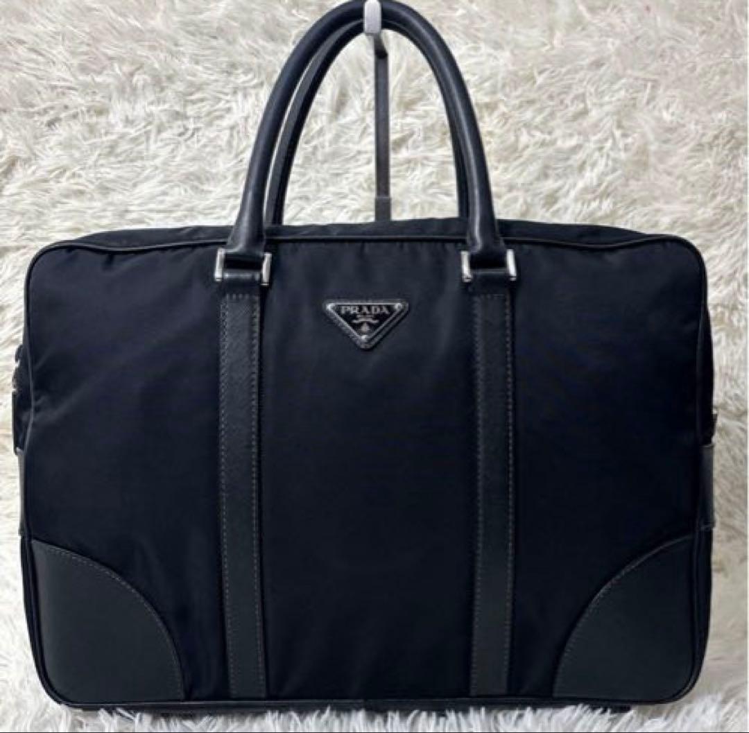 PRADA プラダ　ビジネスバッグ　ナイロン サフィアーノレザー 三角ロゴ