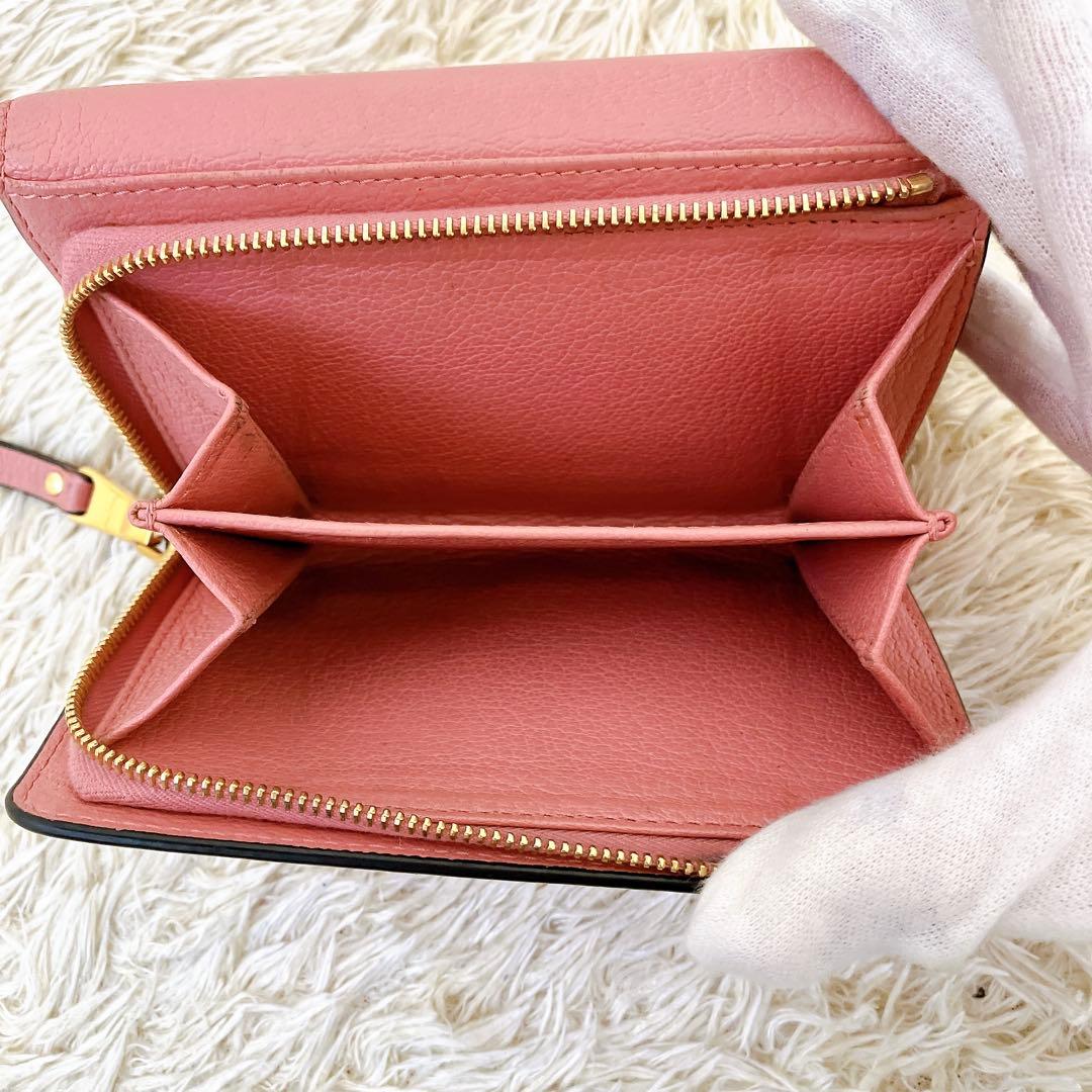箱付✨ミュウミュウ 三つ折り財布 マドラス　レザー　ピンク系