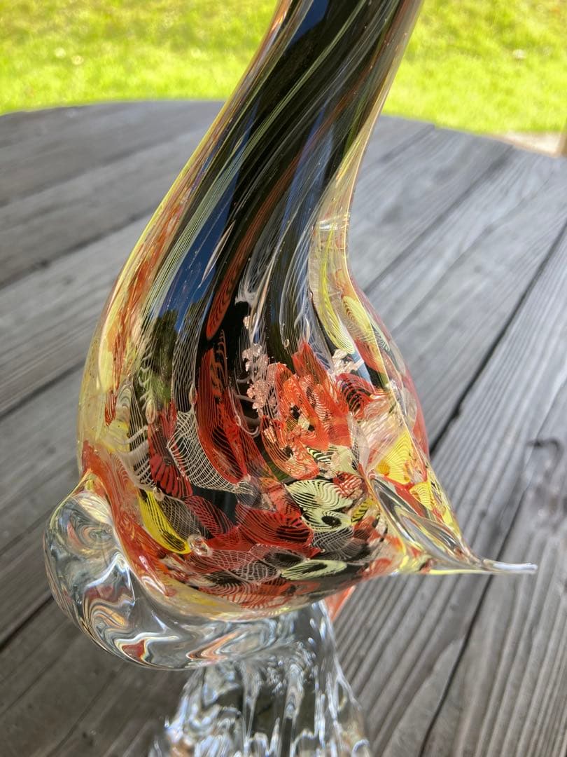 【レア物】ガラスアンティーク 孔雀 彫刻 インテリア