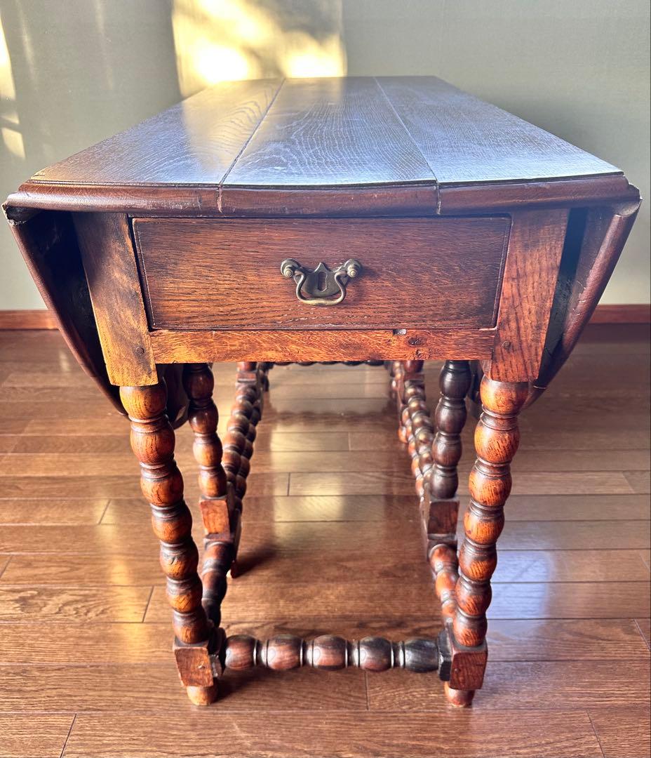 アンティーク　ゲートレッグテーブル 引き出し付き