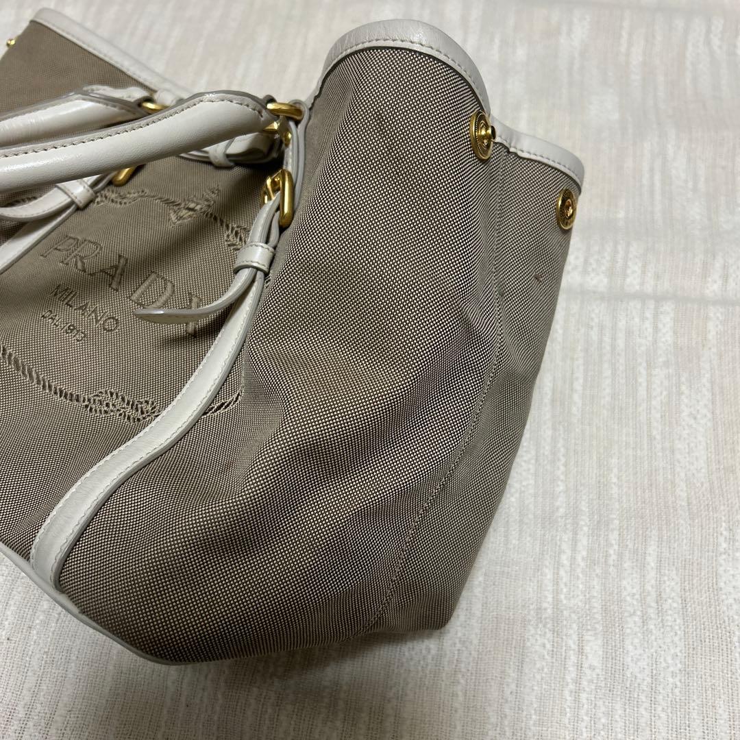 PRADA グレー キャンバス ハンドバッグ
