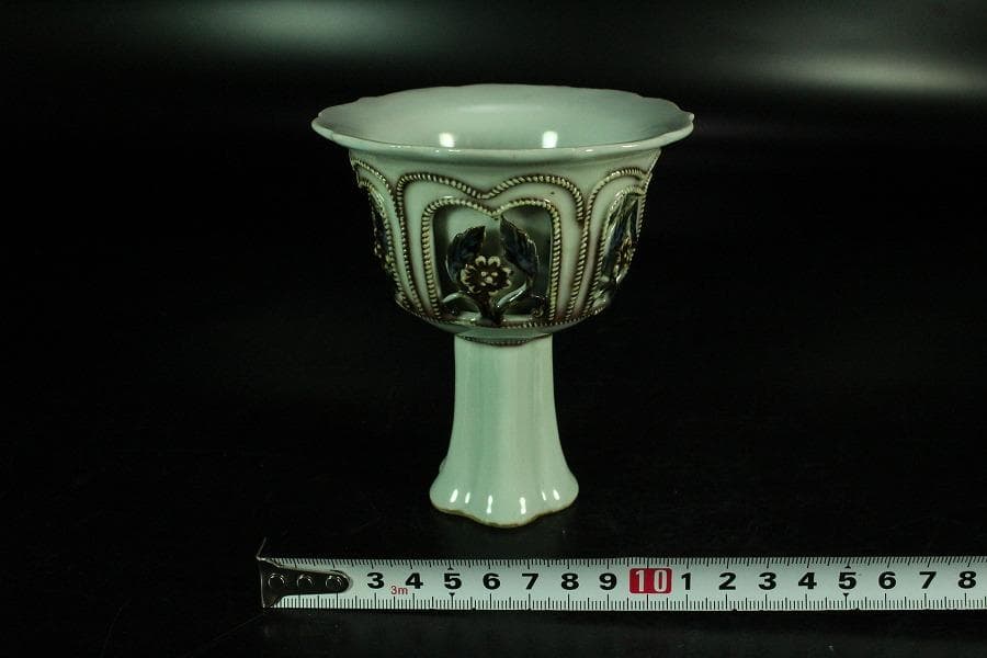 中国美術 貼枝花 高碗(K-A728)