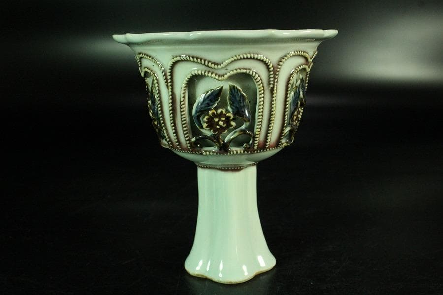 中国美術 貼枝花 高碗(K-A728)