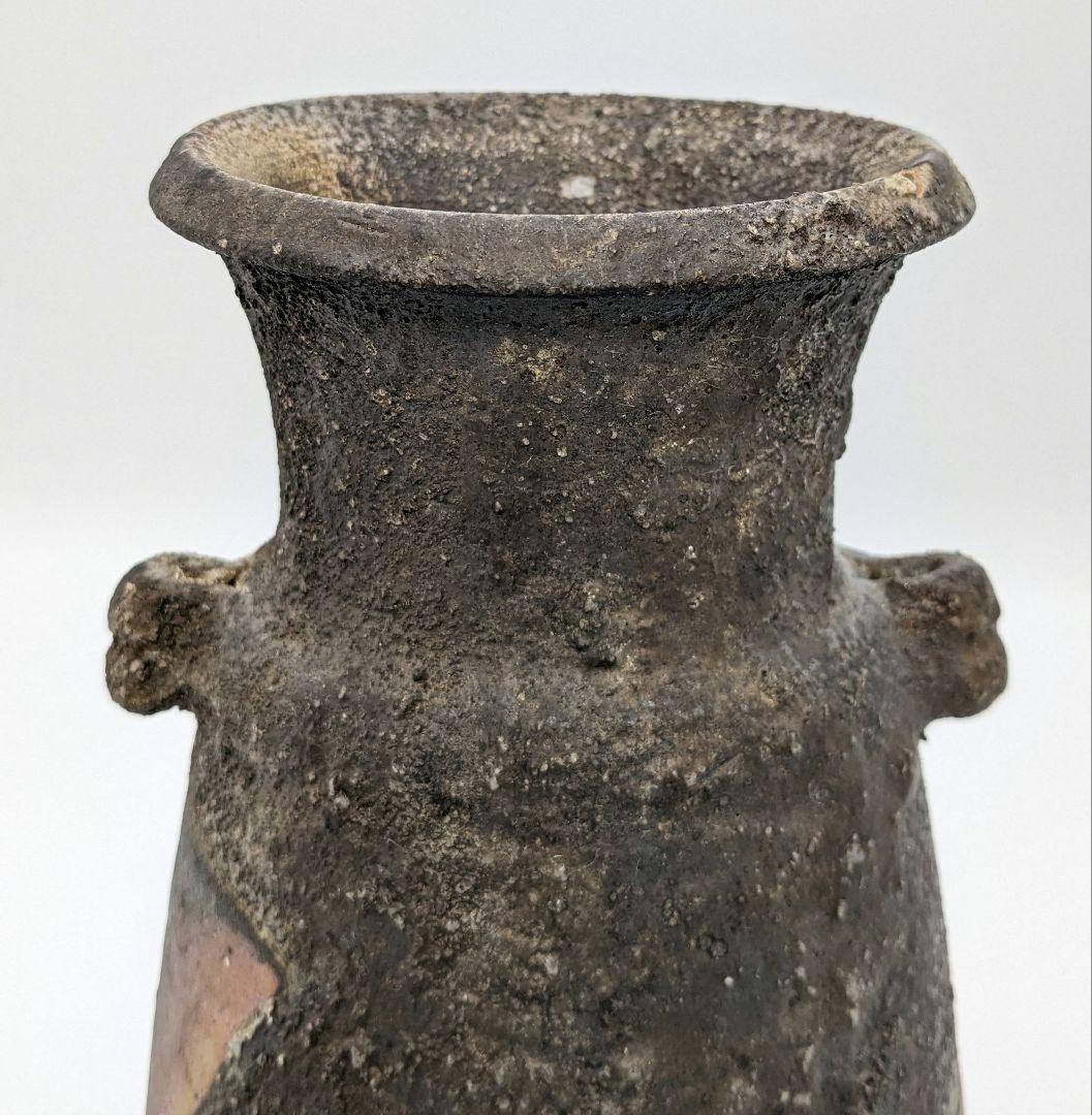 備州窯 備前焼 灰被り窯変耳付花入 共箱栞 花器 フラワーベース 花瓶 華道具