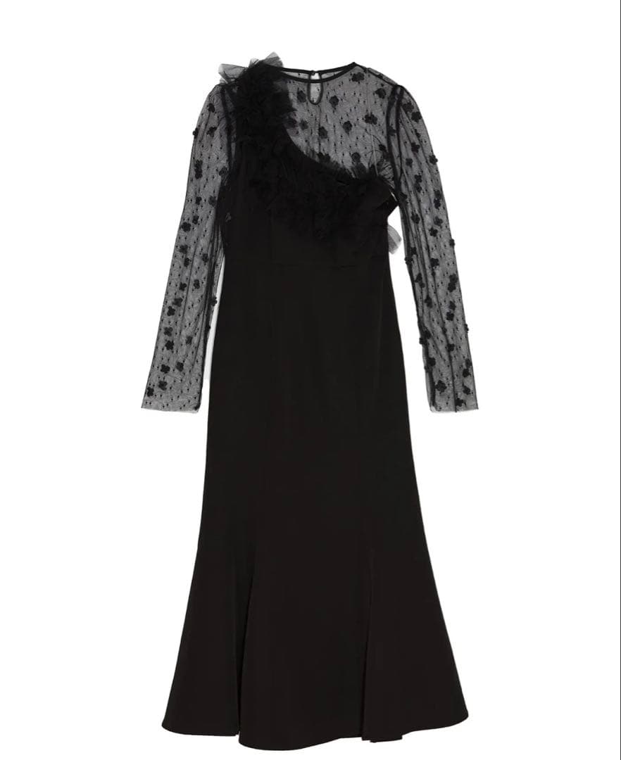 LEJA フラワーモチーフアシンメトリーチュールマーメイドワンピースドレス