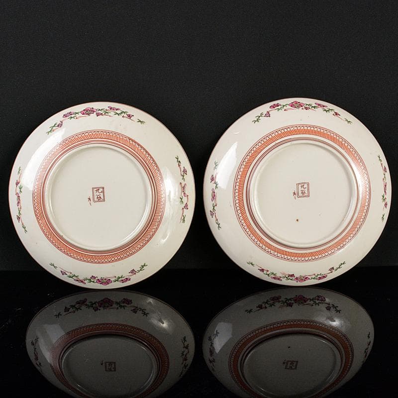 九谷焼　九谷庄三作　色絵　花鳥文　飾皿　一對　M　R5305