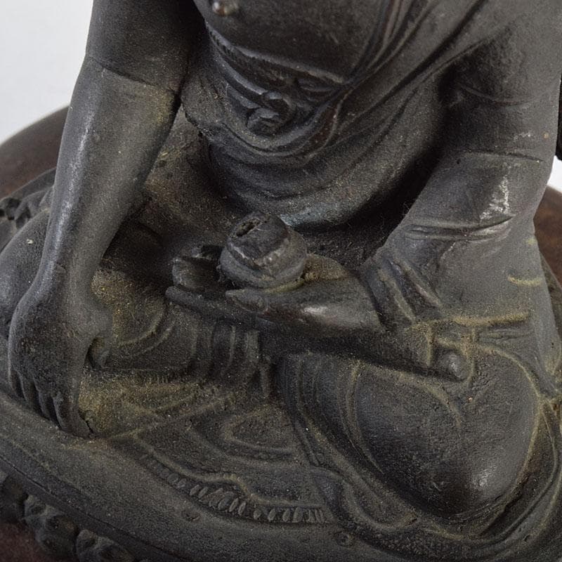 中国　古銅　チベット仏　仏像　置物　木製台座付　M　R9063