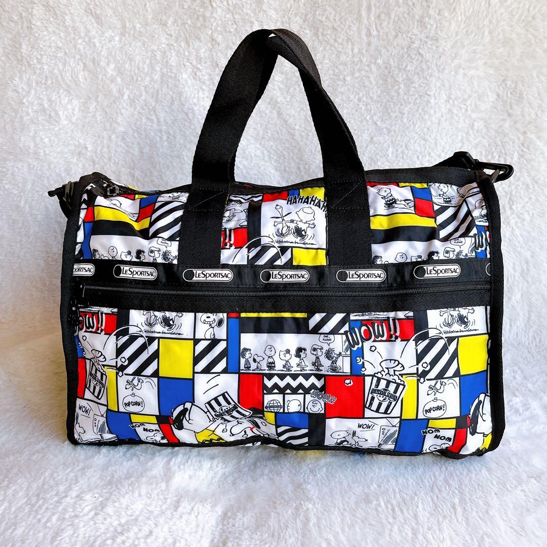 【極美品】レスポートサック × USJ スヌーピー 総柄 ボストンバッグポーチ付