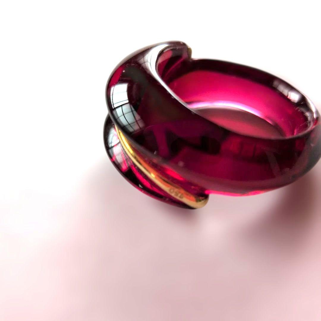 Baccarat バカラ コキアージュ レッド クリスタルk18 リング 指輪