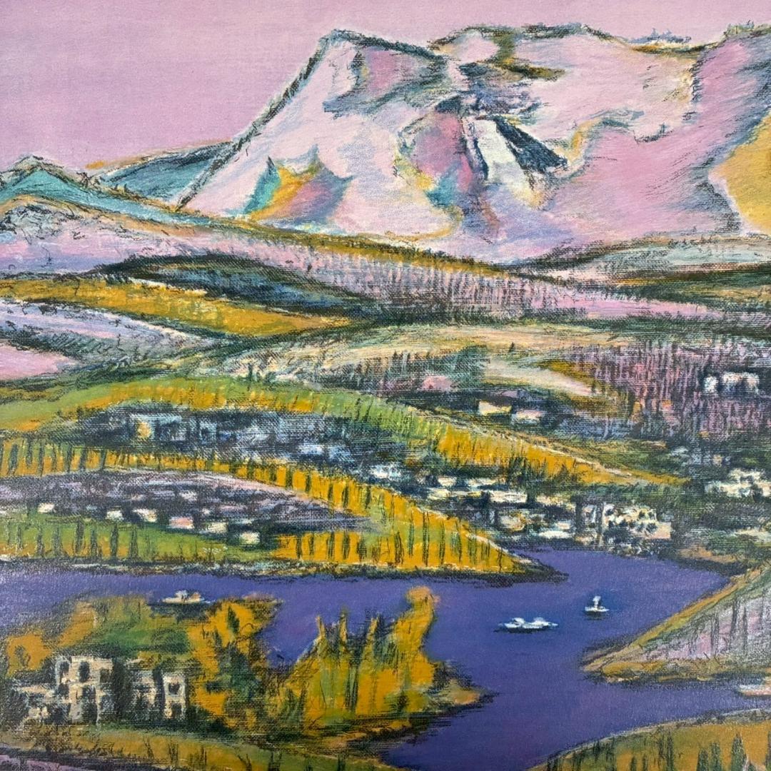 田崎廣助「桜島」リトグラフ 印章有 エンボス印有 額縁入り 田崎広助 鹿児島