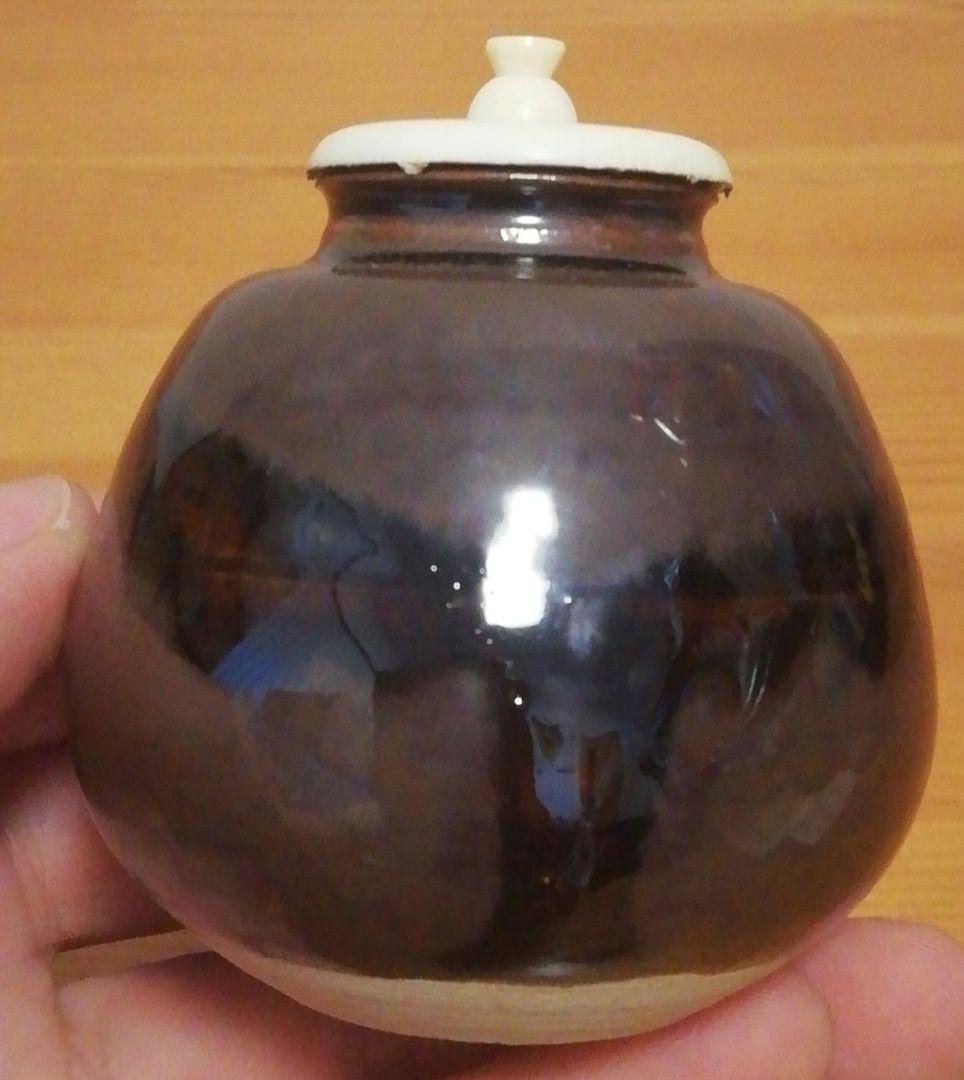 乾伸行作　利休物　茄子写　茶入　共箱　仕服付　略歴付　茶道具