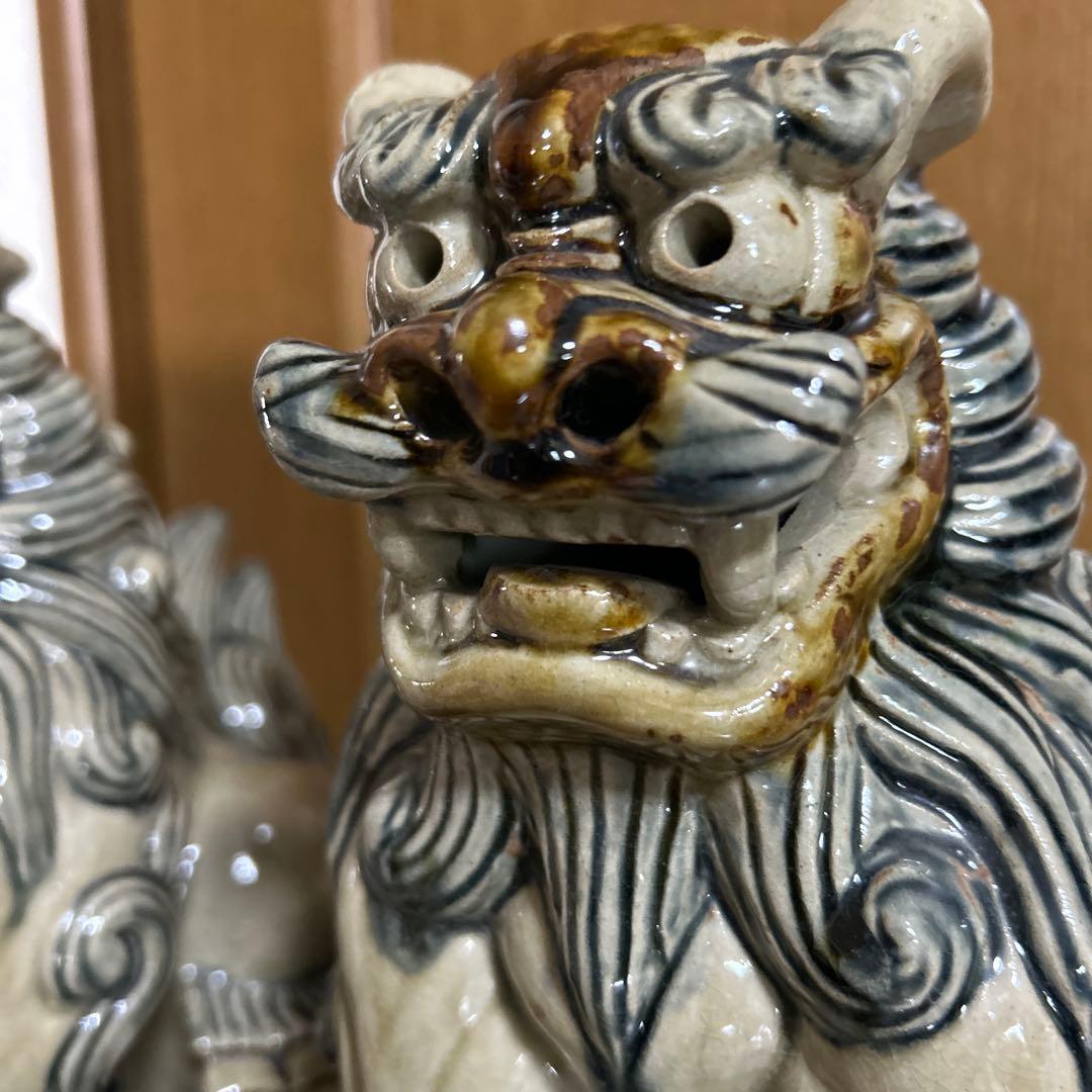 シーサー獅子の陶器像 2体セット