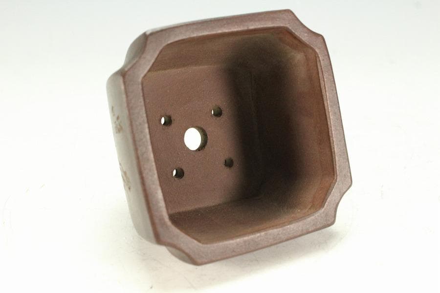 中国美術 朱泥 刻梅 文字 花盆 骨董品(K-LC976)