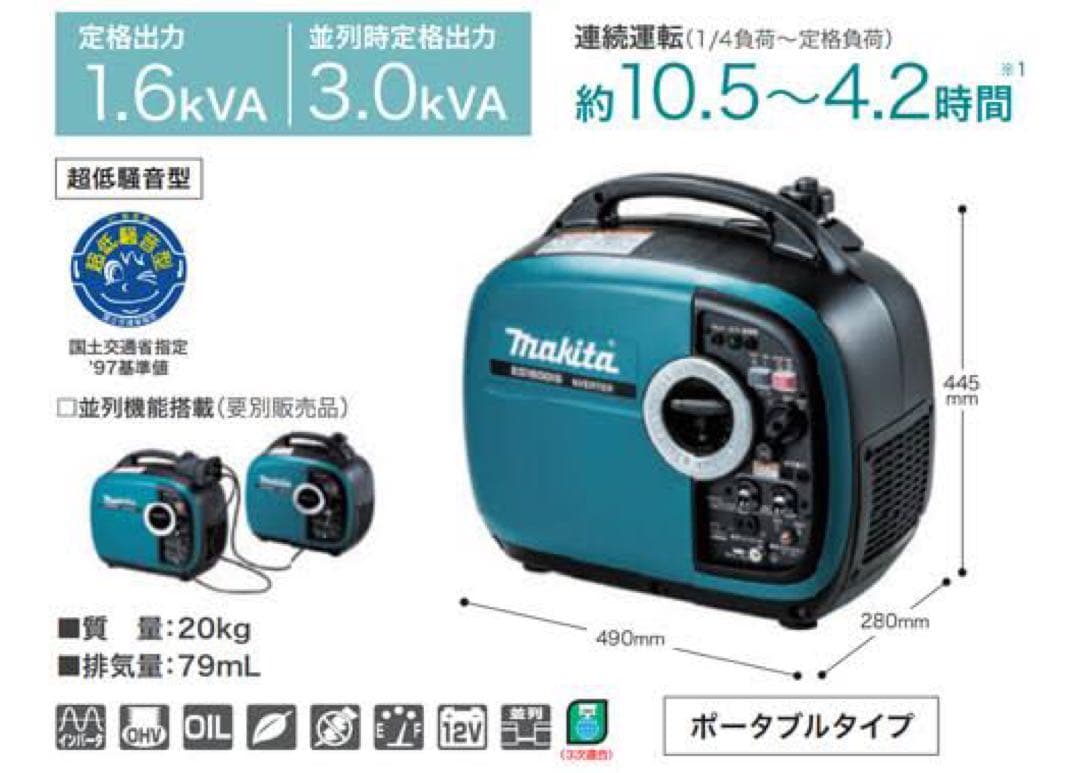 マキタ　makita 発電機EG1600IS 防災　災害　工具