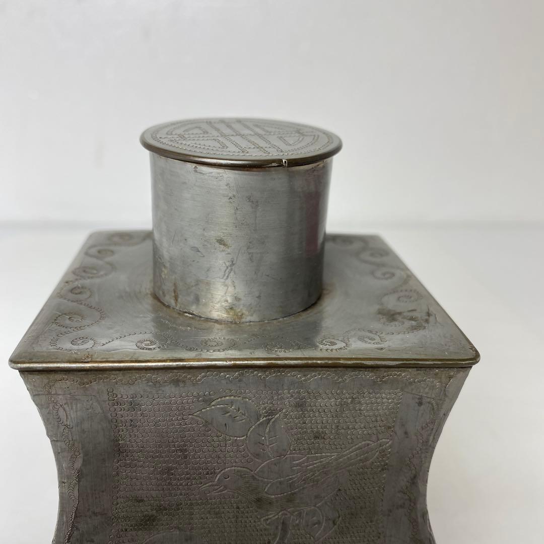 錫製　花鳥図　茶壺　531g トヒニ　東さ7-1124②