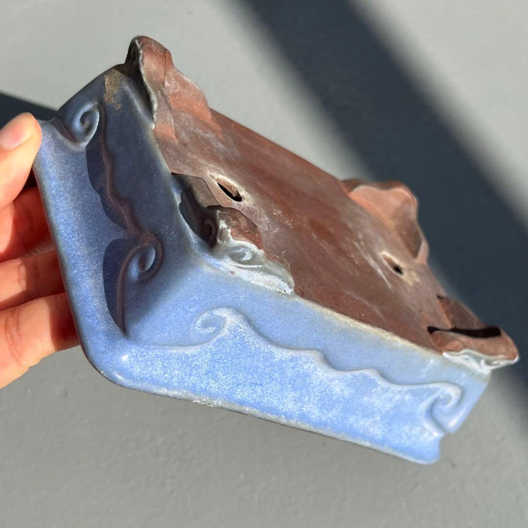 624.均釉雲足長方鉢 盆栽鉢 植木鉢 文革鉢 15*10.5*5cm