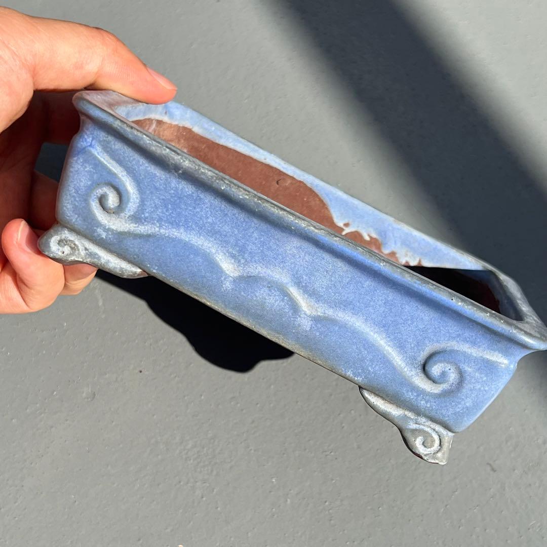 624.均釉雲足長方鉢 盆栽鉢 植木鉢 文革鉢 15*10.5*5cm