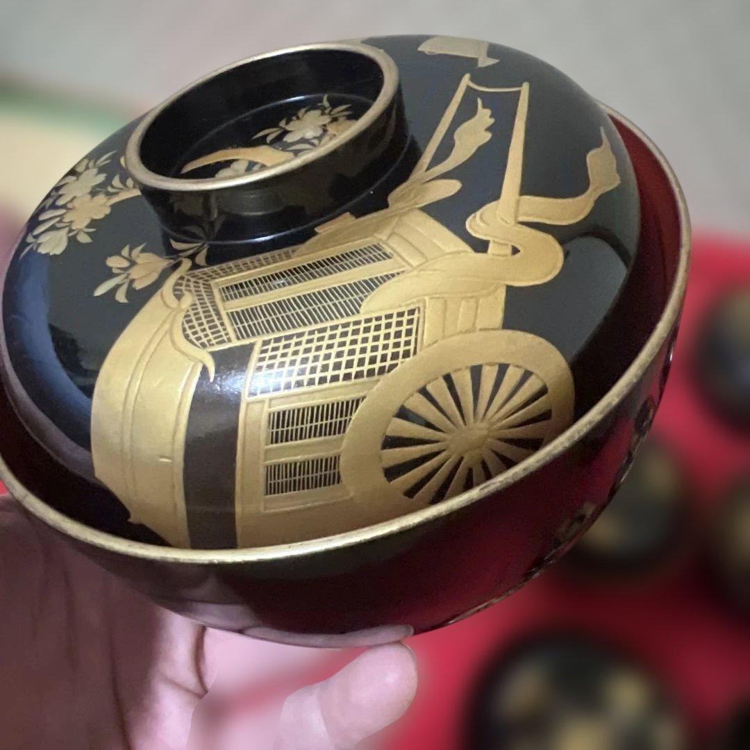 旧家蔵出　輪島塗吸物椀　木製　黒塗金蒔絵　金縁