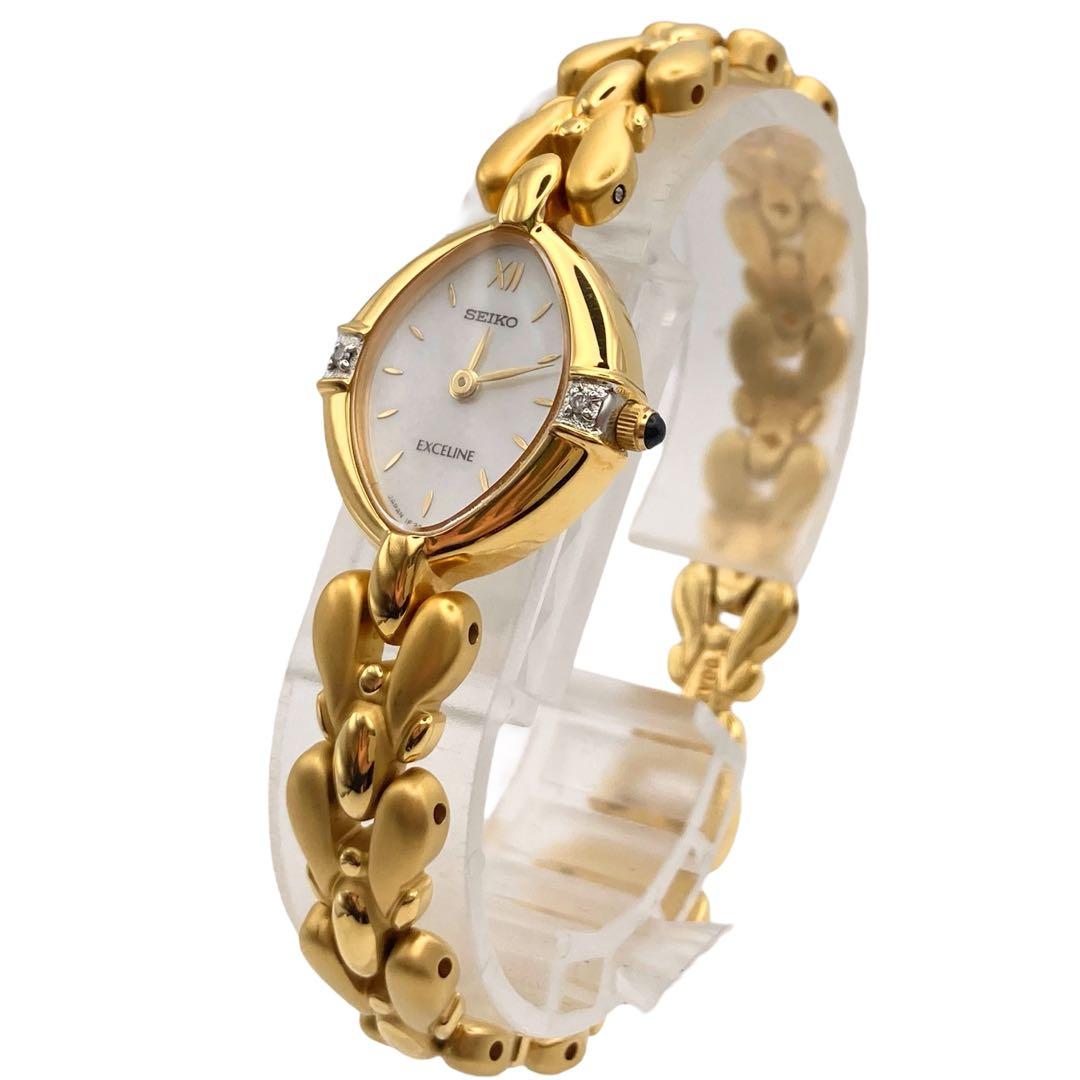 SEIKO セイコー EXCELINE 白蝶貝文字盤 クォーツ 腕時計 ゴールド