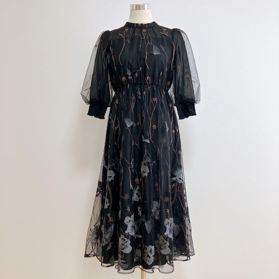 etoll. エトル ブラック　刺繍レースワンピースドレス フォーマル 結婚式