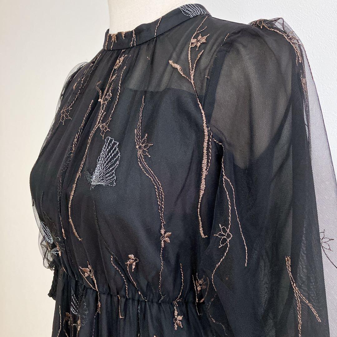 etoll. エトル ブラック　刺繍レースワンピースドレス フォーマル 結婚式