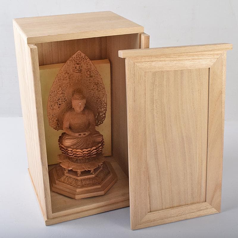 総白檀　天然ダイヤモンド白毫　阿弥陀如来像　美術目録・桐箱付　D　R8425B