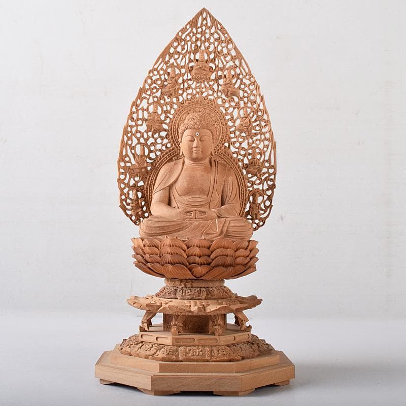 総白檀　天然ダイヤモンド白毫　阿弥陀如来像　美術目録・桐箱付　D　R8425B