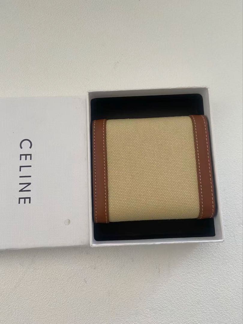 美品✨ CELINE ベージュ×ブラウン キャンバス×レザー 三つ折り財布