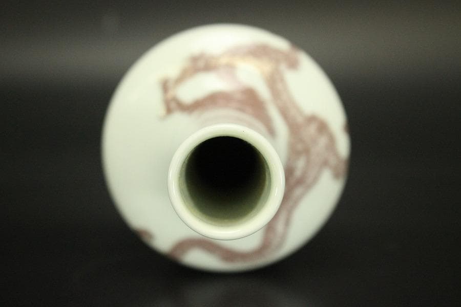 中国美術 紅龍紋 瓶(A759)