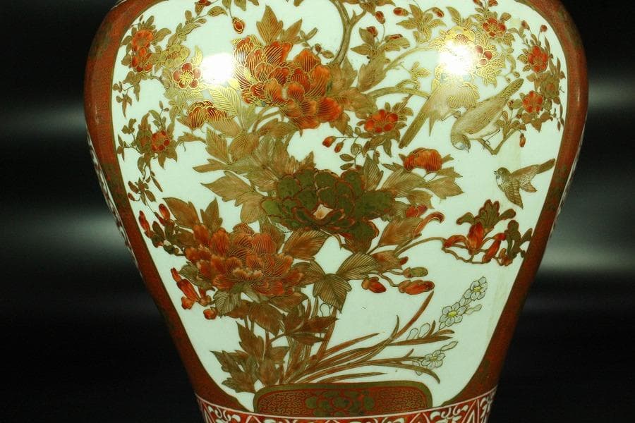 九谷 金彩赤絵 沈香壷 蓋壷 里帰り品 明治(K-XA819)