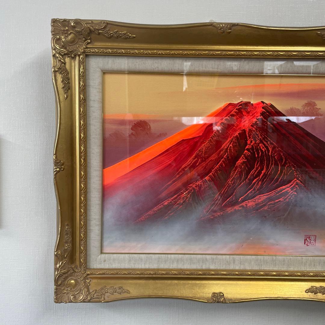 赤富士　百瀬善明 3D 立体画 風景画 絵画 日本画　富士山　盛り絵　美術品