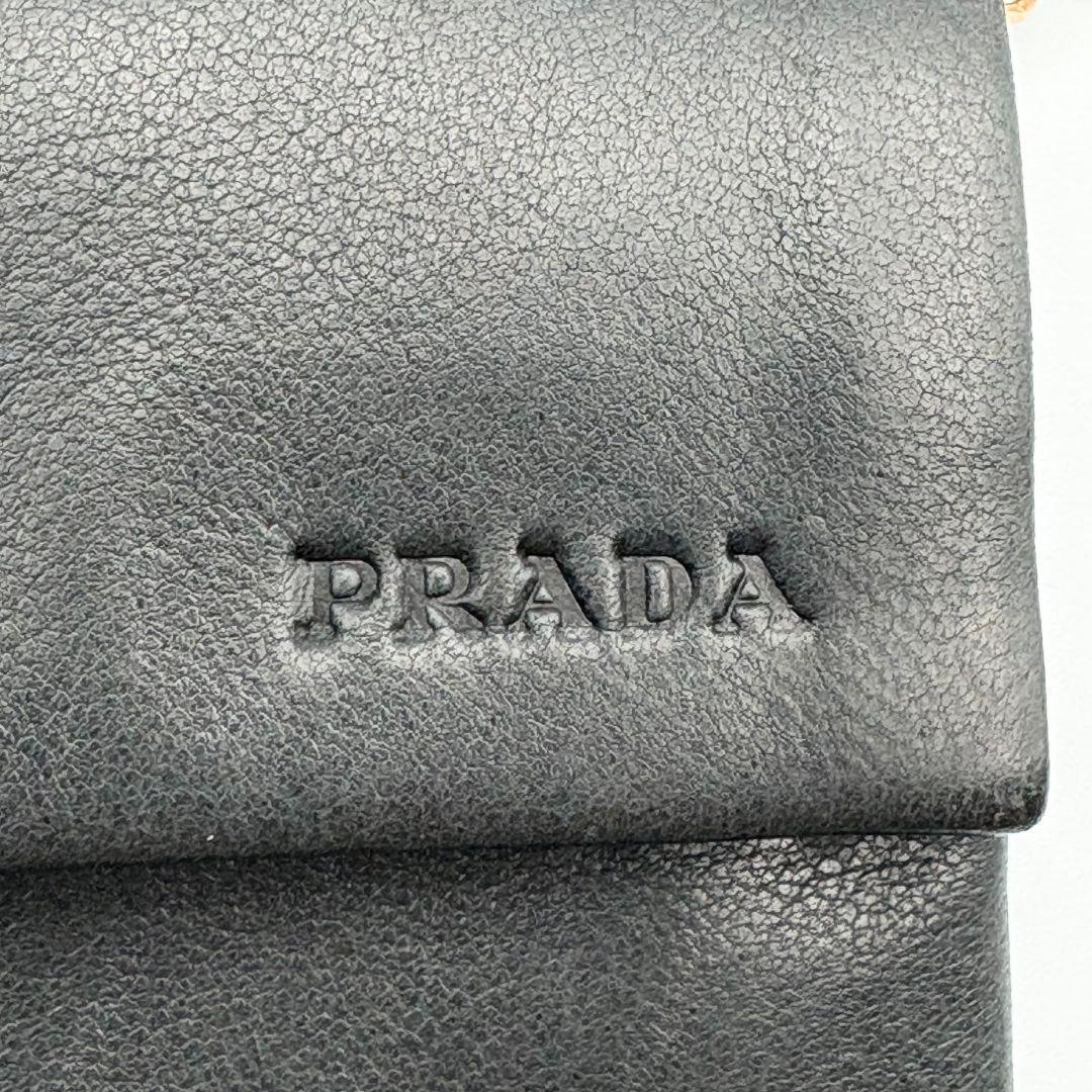 美品　プラダ　ソフトレザー　長財布　ポーチ　ロゴ刻印　ゴールド金具　ダークグレー