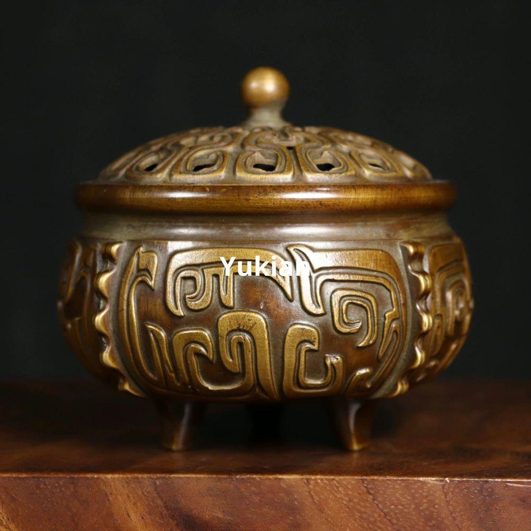 三足竜紋薫香炉 盤香檀銅炉 香道具 装飾品 工芸品 美術品 置物
