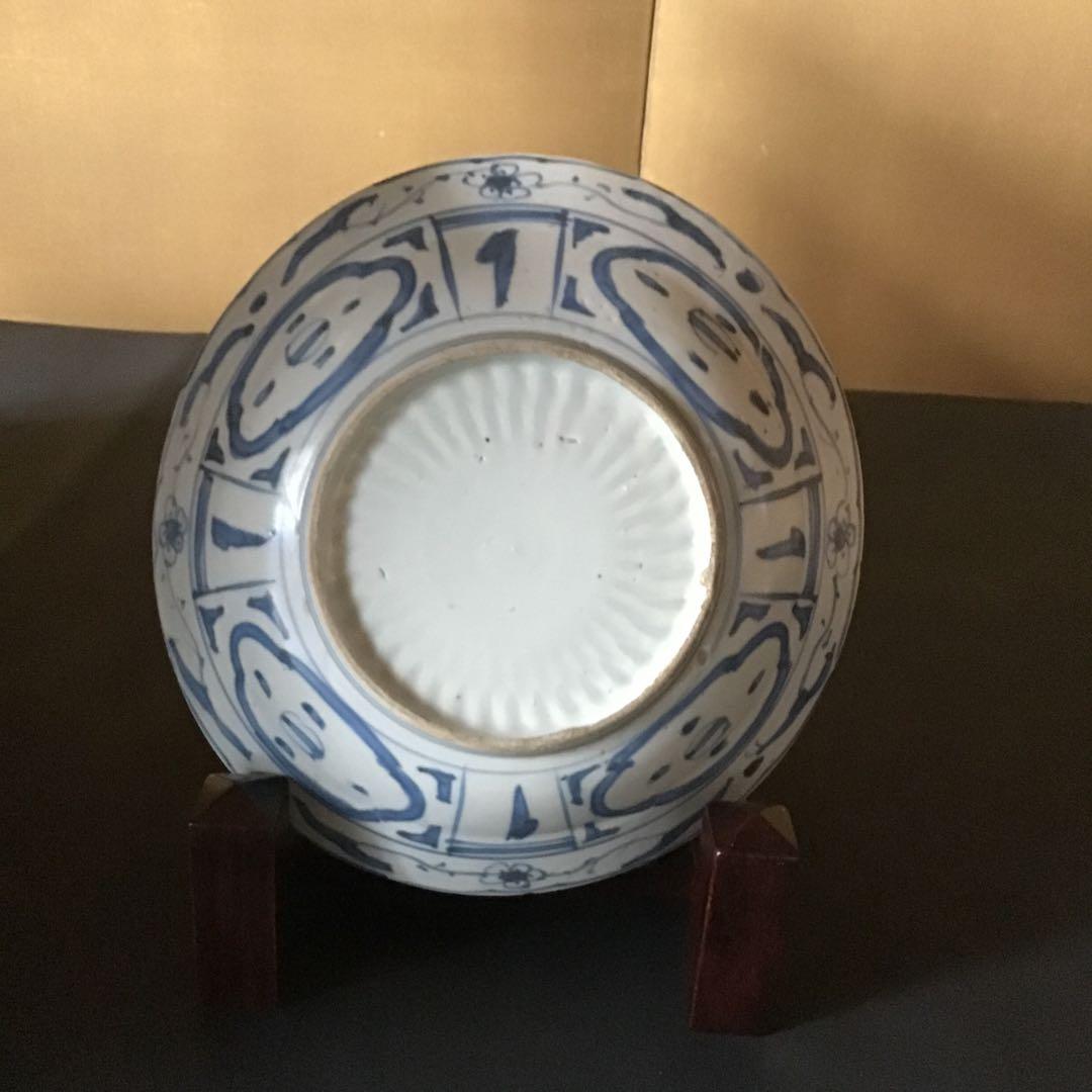 明朝青呉須花鳥図中皿　希少