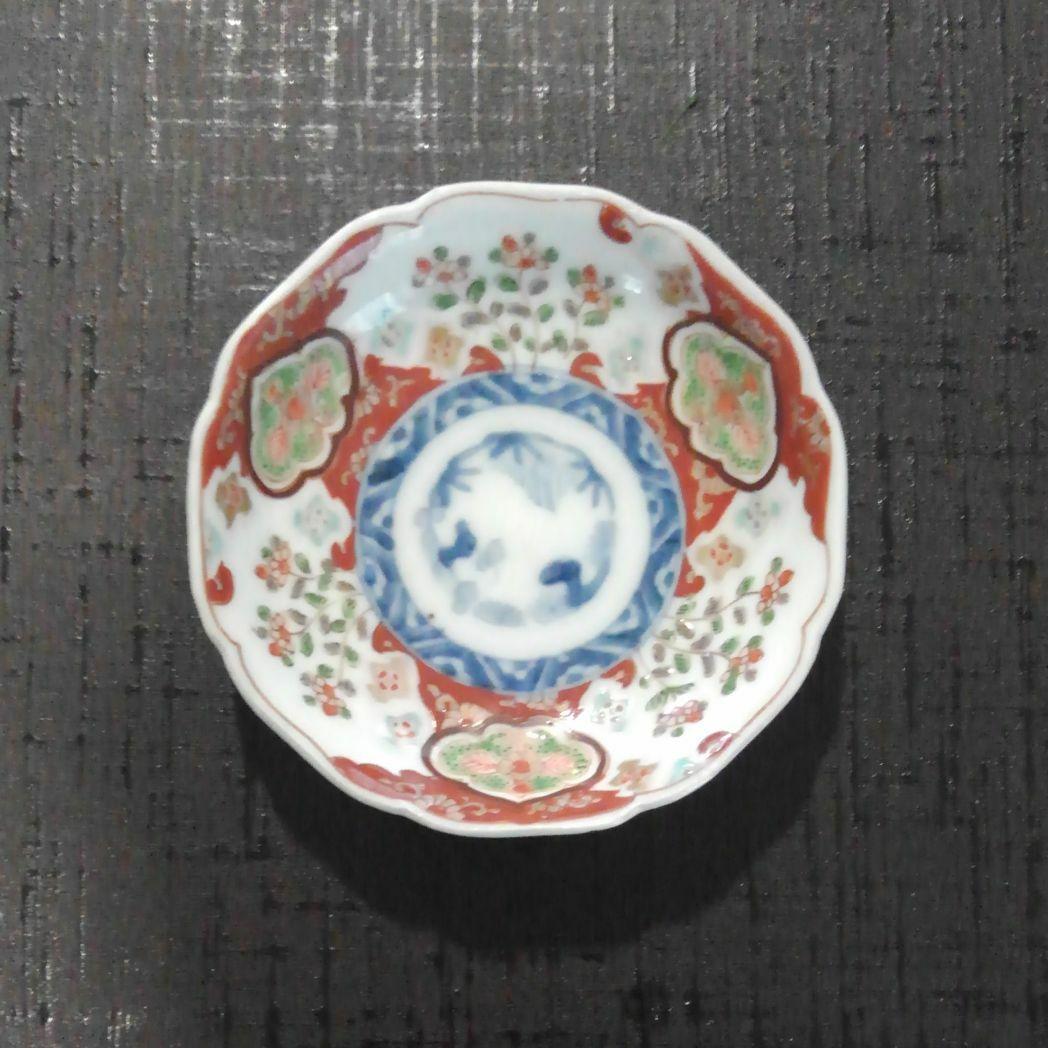 古伊万里上手　染錦窓絵草花紋皿五枚揃え