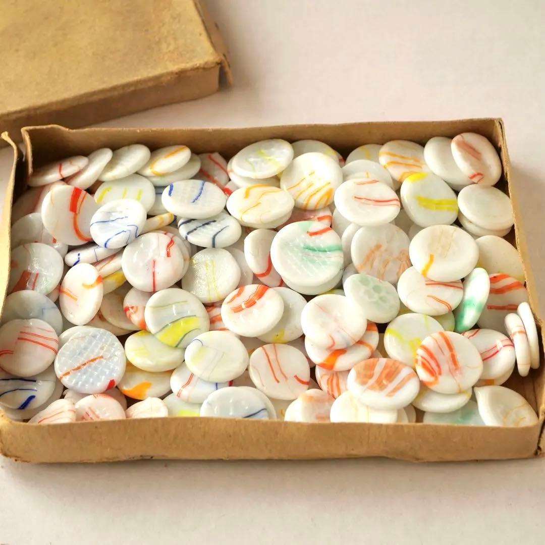 元箱入り乳白色マーブルおはじき 約140枚入り 豆けり 昭和 レトロ
