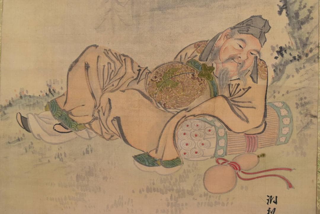 【真作】洞松/滝に人物図/掛軸☆宝船☆AB-93