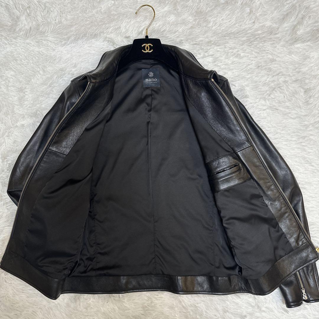 ⭐️極美品ナノユニバース　ラムレザー　シングルライダースジャケット　黒　L