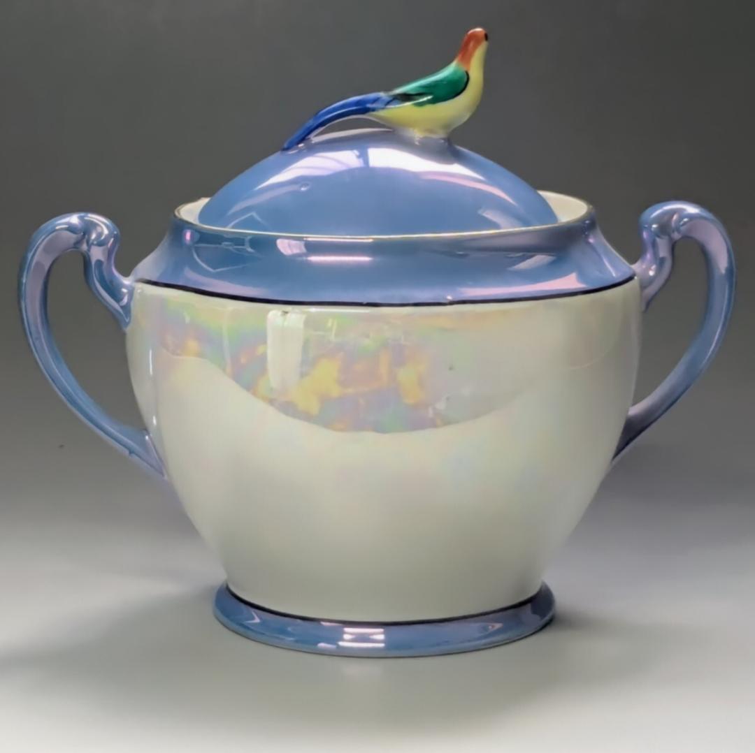 オールドノリタケ アールデコ期大銘品 シリルシー 鳥フィギュリン摘シュガーポット