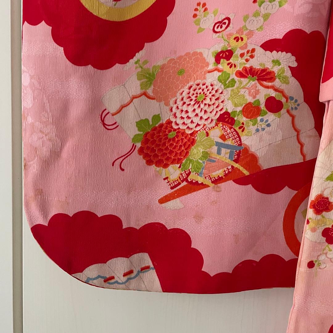 七五三　アンティークお着物セット　３歳〜　作り帯コーデ　髪飾り付き