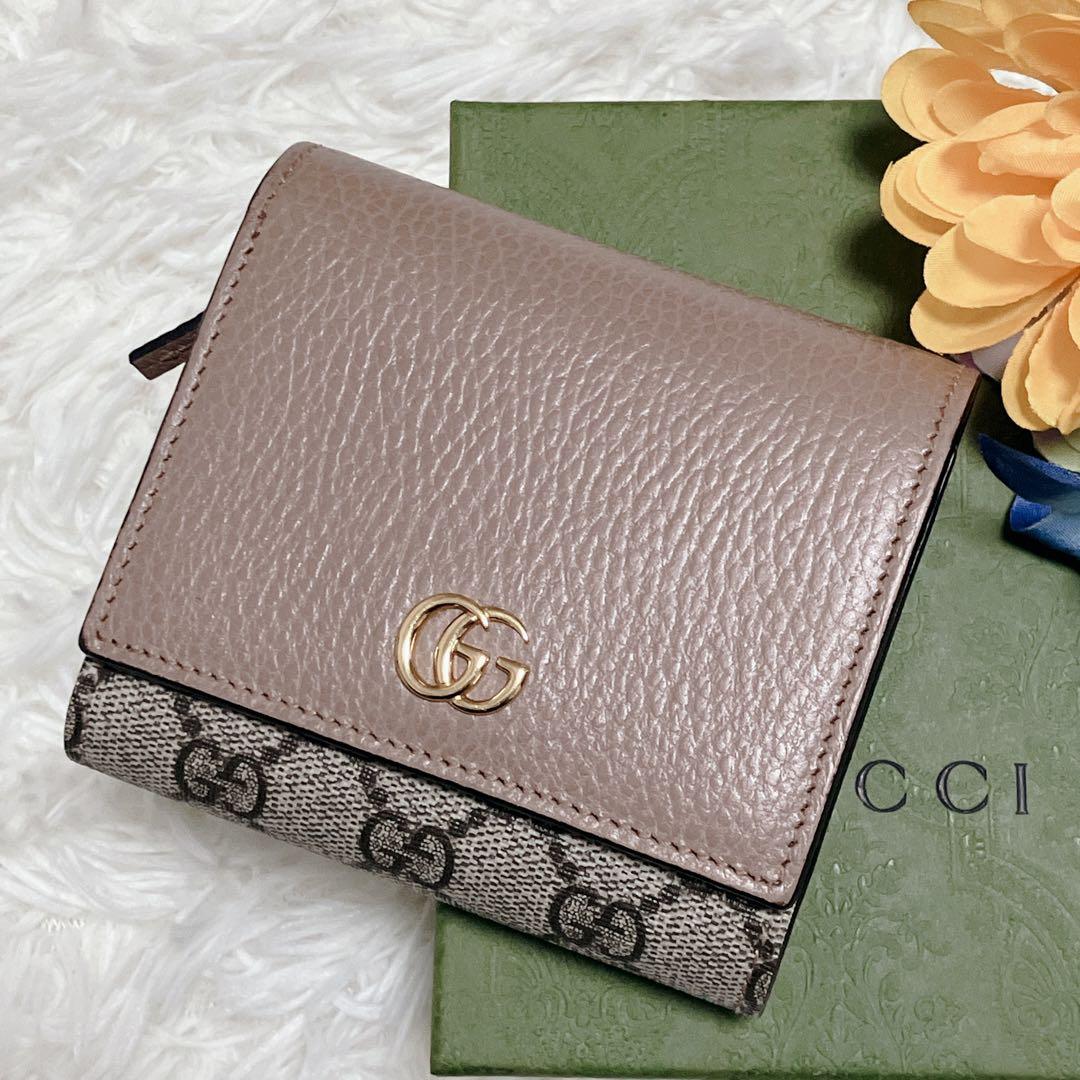 美品 GUCCI 財布 ピンク GGマーモント二つ折り スプリーム バイカラー