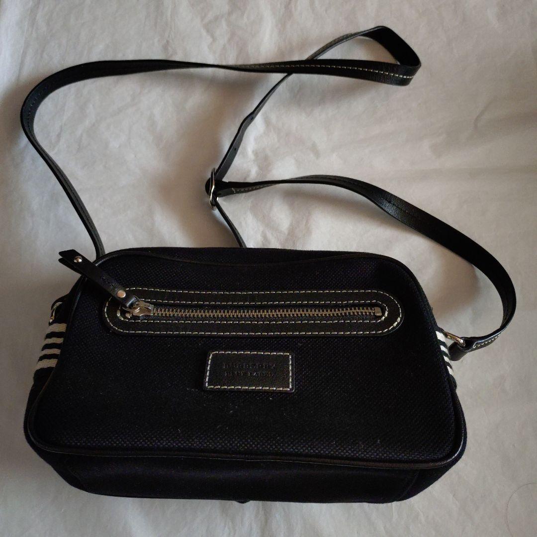 バーバリーブルーレーベル　ショルダーバッグ　キャンバス　ホースロゴ　黒