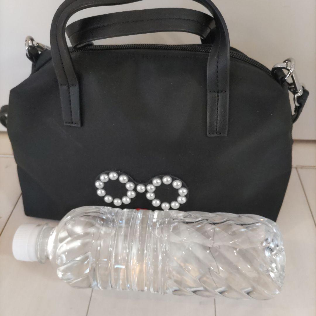 【a-jolie-アジョリー】パール装飾 ハンドバッグ 黒　ショルダーベルト付き
