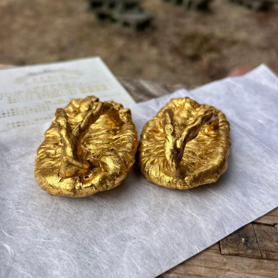 木箱入金のわらじ(純金箔)999.9 縁起物 純金 商売繁盛 学業向上 置物