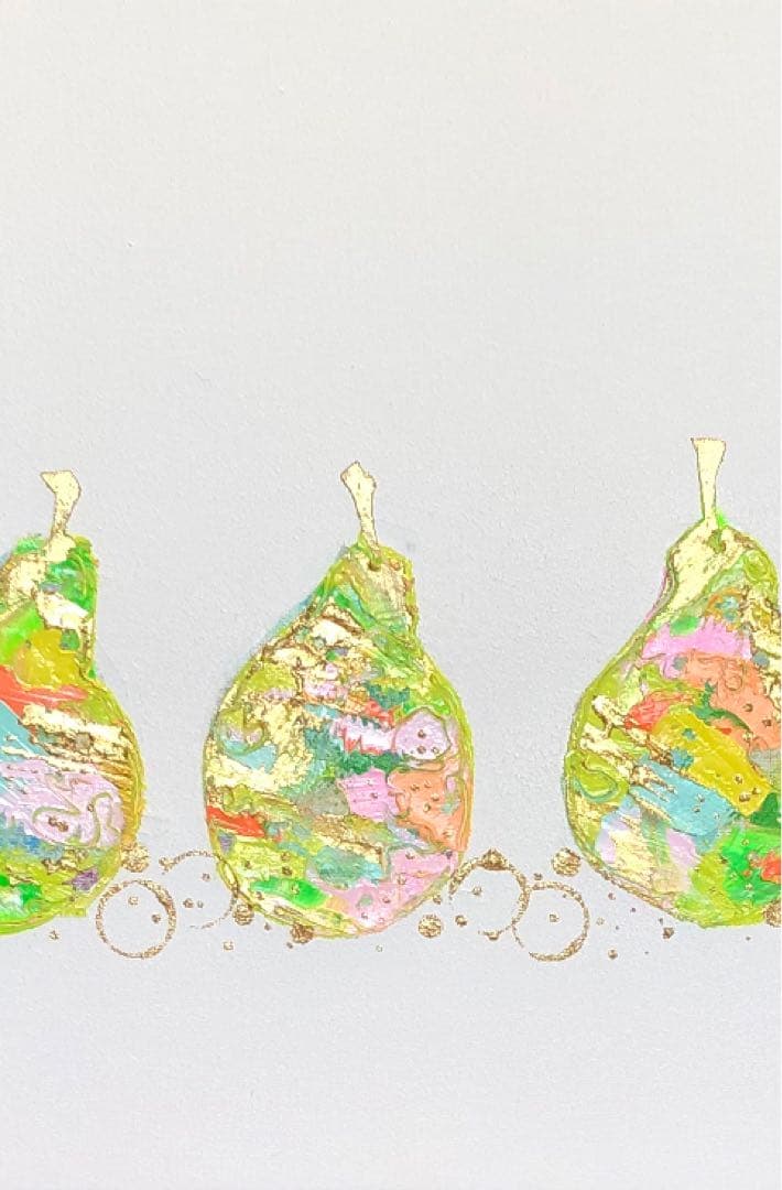 絵画　油絵　原画　一点物　洋梨　北欧　グリーン　アート　インテリア　M8